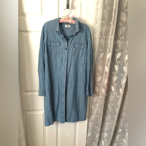 Old Navy Dresses & Skirts - Old navy Western Jean denim button down 100% cotton Shirt Dress sz L, tiny stain